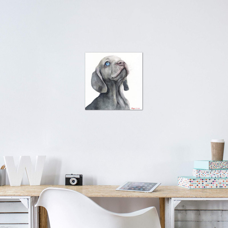 Chiot Weimaraner par George Dyachenko - reproduction d'art, H 12 po x l 12 po x P 1,5 po, Toile tendue, Pas de tapis