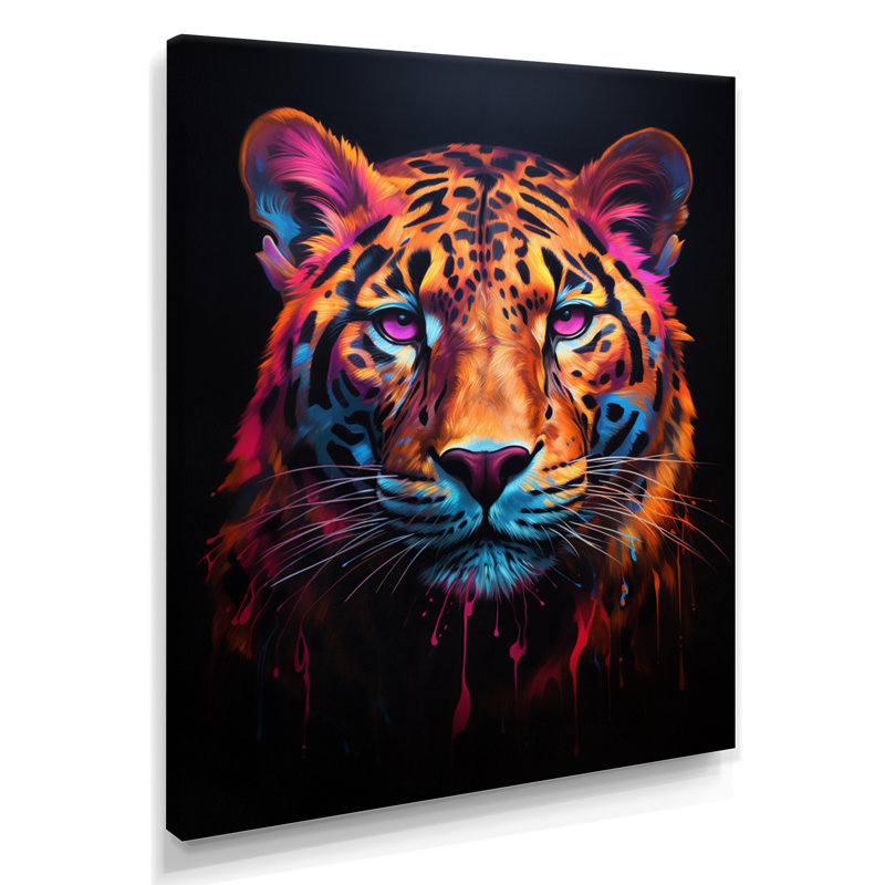 Portrait de tigre fuchsia néon, H 32 po x l 16 po x P 1 po, Toile tendue
