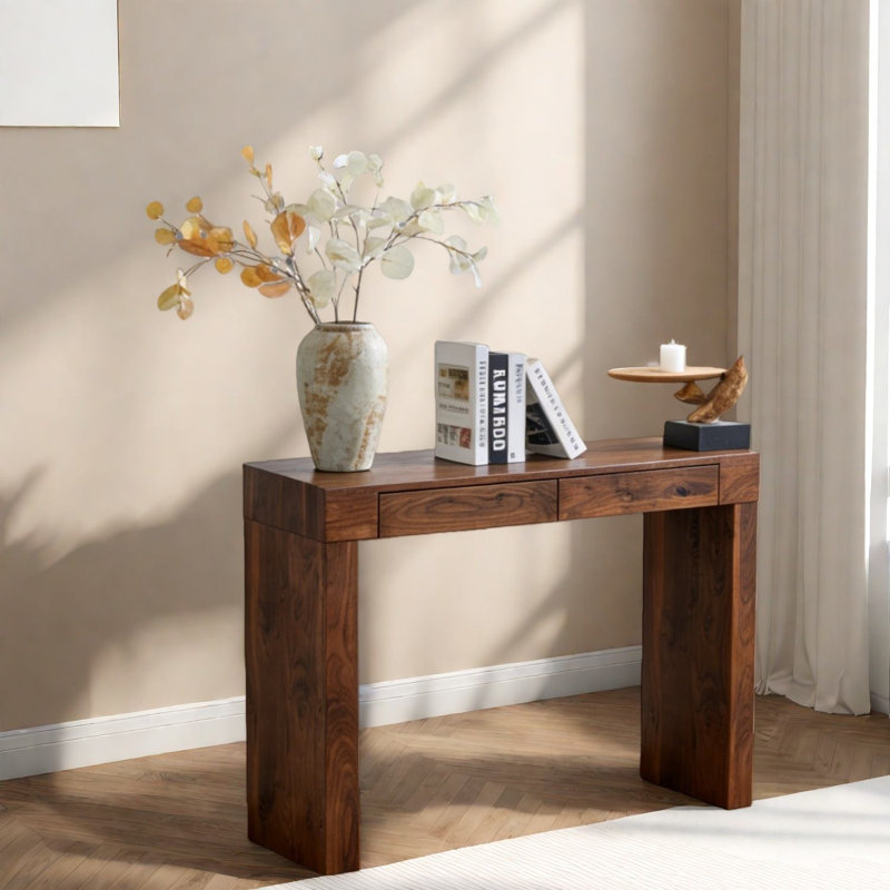Table de salle à manger élégante en noyer avec rangement, design moderne pour la maison