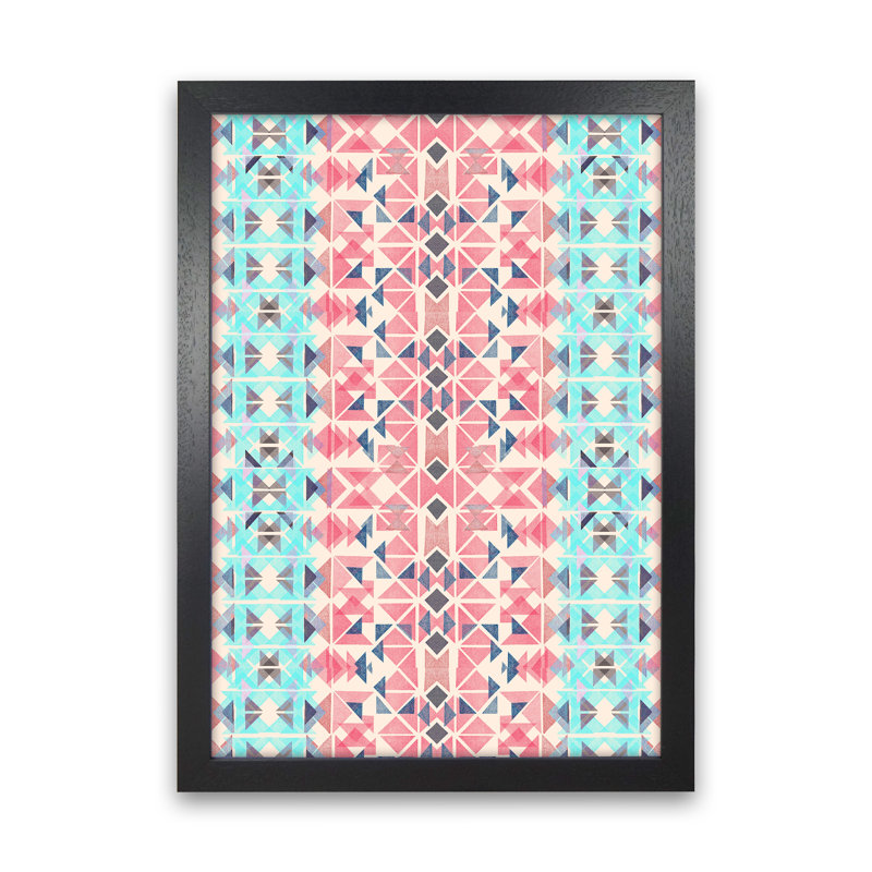Boho Nomadic Tribal Coral Pastel - Print, 34cm H x 25cm W x 3cm D, Black Framed