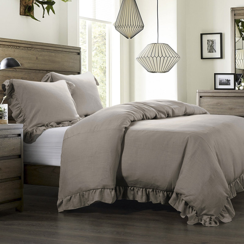 Ensemble d'édredon 3 pièces Lily, Édredon pour très grand lit + 2 très grandes ta, Taupe