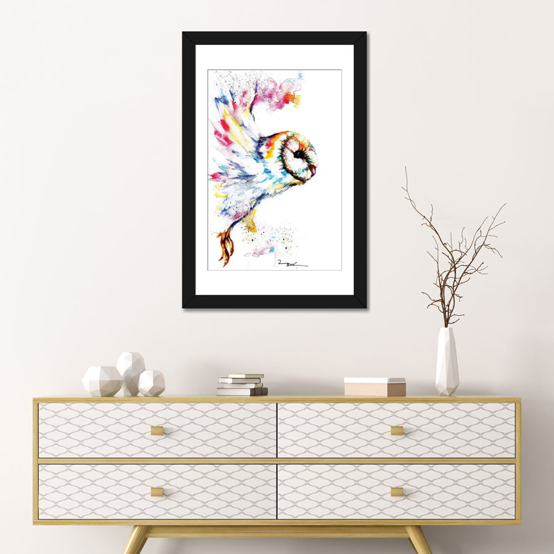 Hibou de minuit, Papier d'art encadré noir, H 24 po x l 16 po x P 1 po