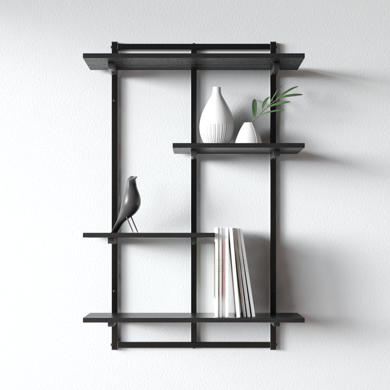 Rhodes 4 Tier Modern Floating Windowsill Wall Shelf, Black