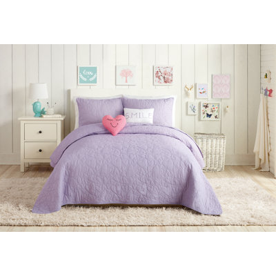 Purple Stitched Heart 5-Piece 100% Cotton Full/Queen Quilt Set