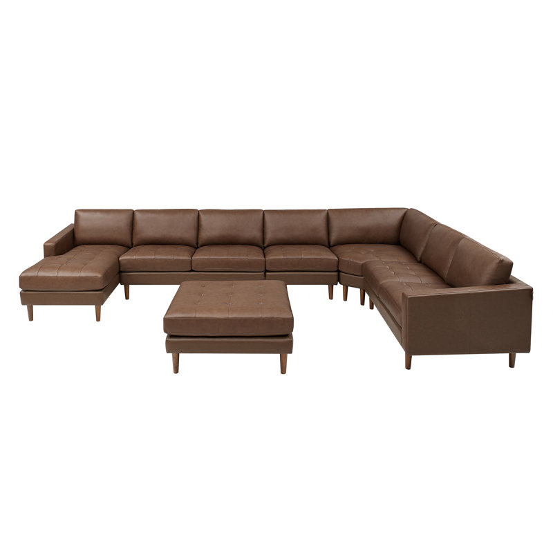 Alesja 173.5'' Wide Right Hand Facing Corner Sectional with Ottoman, Brown