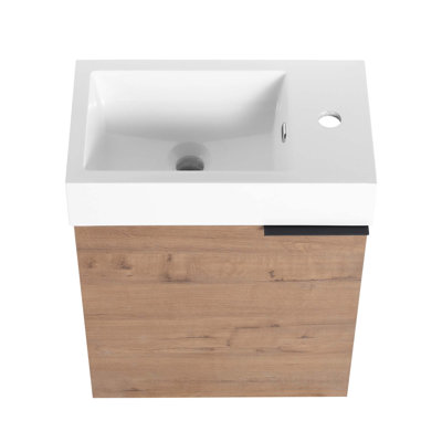 Meuble-lavabo mural 18 po avec lavabo en résine blanche et porte d'armoire à fermeture en douceur 18 po