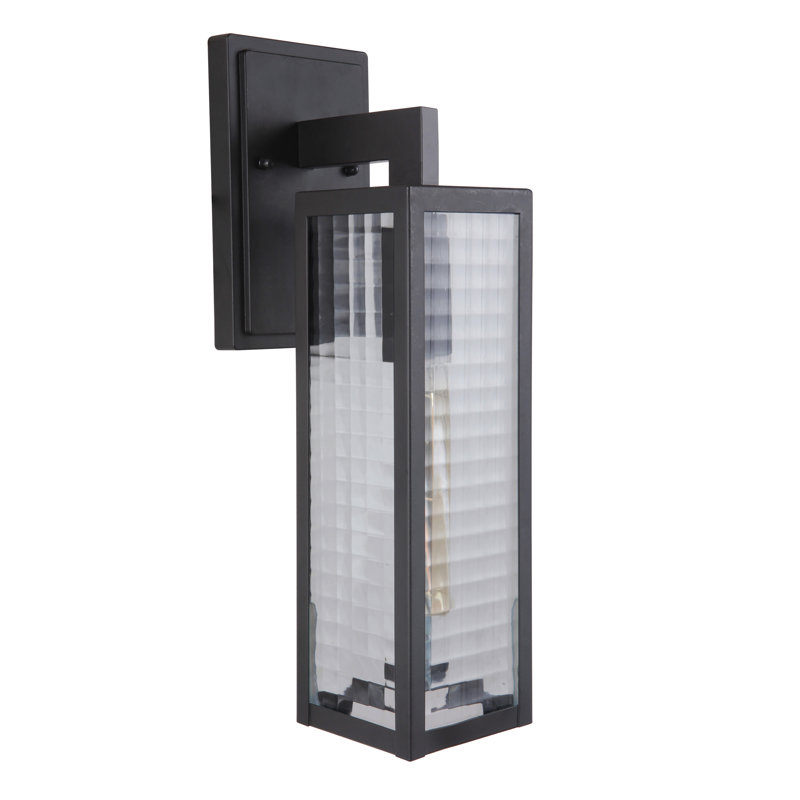 Black Transitional Wall Light with Clear Glass Shade