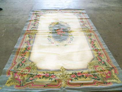 Tapis bleu pastel/blanc/vert tissé à la main