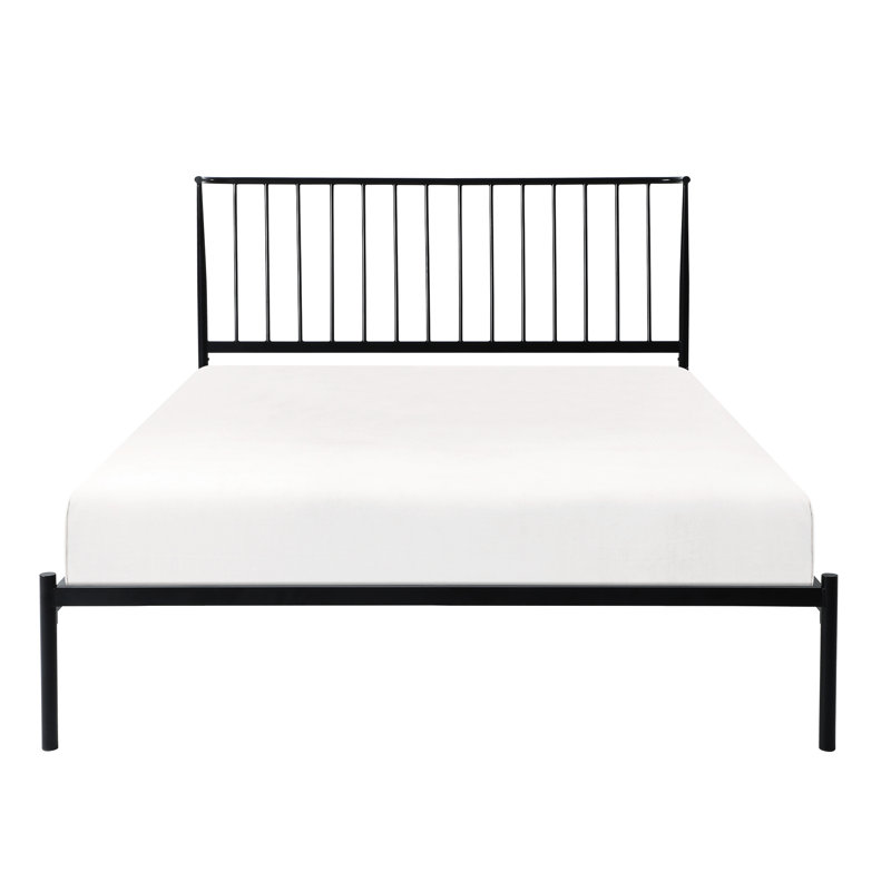 Grand lit plateforme en métal noir pour chambre à coucher - aspect transitionnel avec attrait moderne, Noir