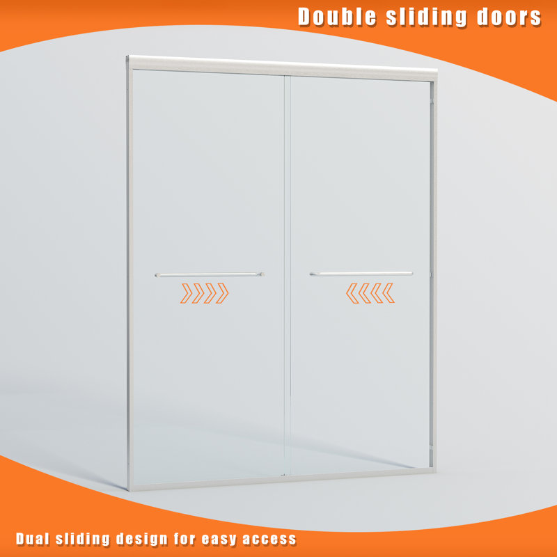 56–60 in. W x 60 in. H Framed Double Sliding Tub Door in Brushed Nickel with 5/16 in.(8mm) Clear Tempered Glass