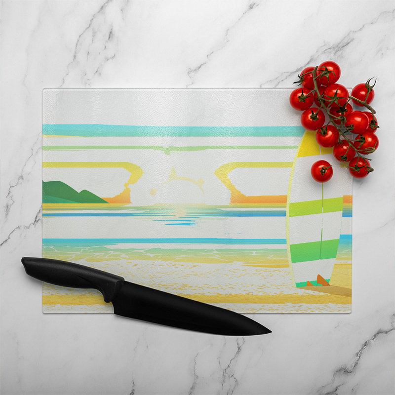 Surf Board On Beach Glass Chopping Board