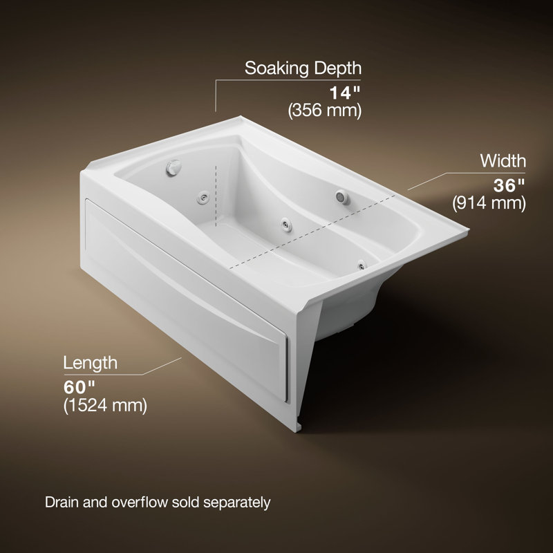 Mariposa 60" x 36" Alcove/Tile in Whirlpool Acrylic Bathtub, White, Left
