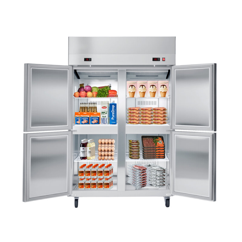 Commercial Refrigerator and Freezer Combo 48"W, 31 Cu.Ft Stainless Steel Upright Freezer/Refrigerator with 4 Doors, Auto-Defrost, 6 Adjustable Shelves, UL Certified