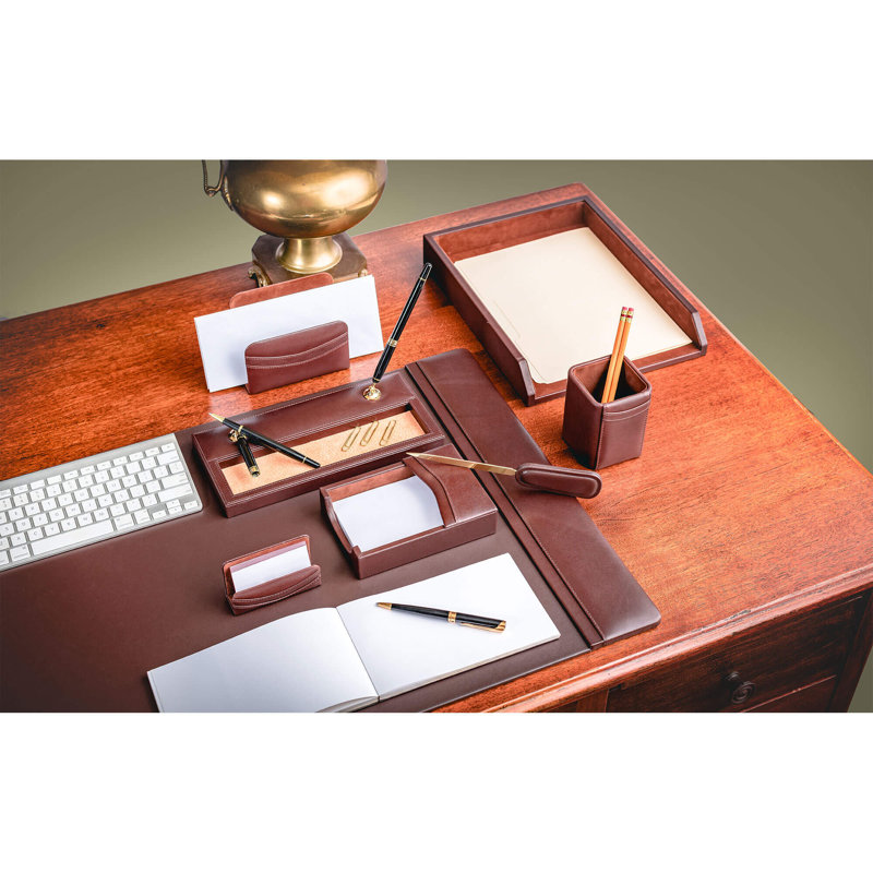 Leather Desk Organizer Set, Chocolate Brown