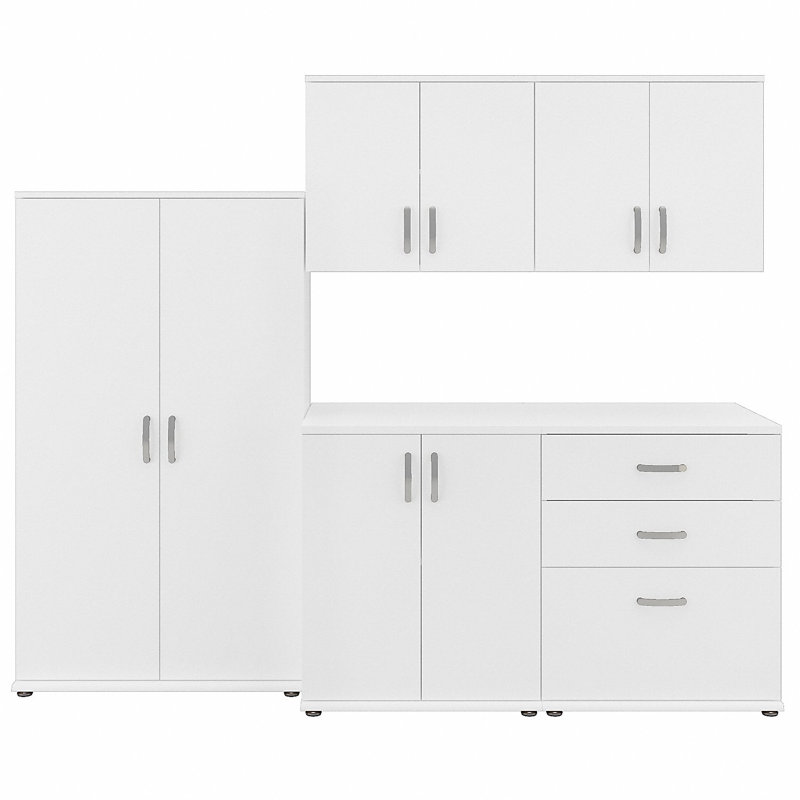 Ensemble de rangement modulaire universel 5 pièces 92W avec armoires de plancher et murales, Blanc