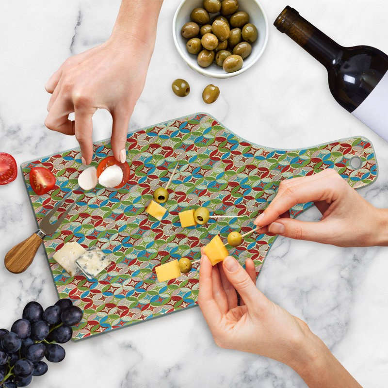 Ambesonne Geometric Tempered Glass Cutting Board Japanese Interlocking Multicolor