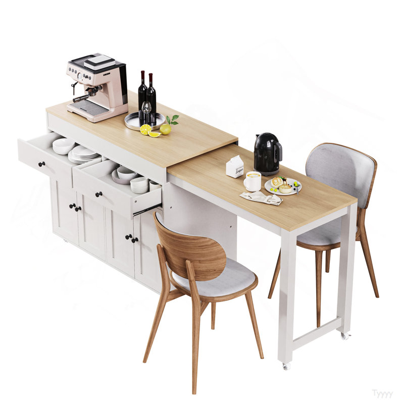 74.5 Inch Kitchen Island With Extendable Dining Table , Rolling Kitchen Island On Wheels With Spice Rack And 2 Drawers, 4 Door Cabinet, For Kitchen, Dining Room, White (One Package)
