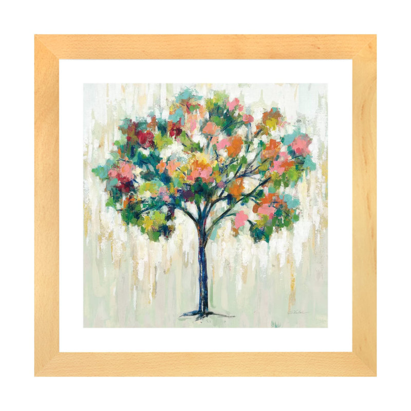 " Blooming Tree Neutral " by Silvia Vassileva, Natural Wood Framed Paper, 24'' H x 24'' W x 1'' D, White