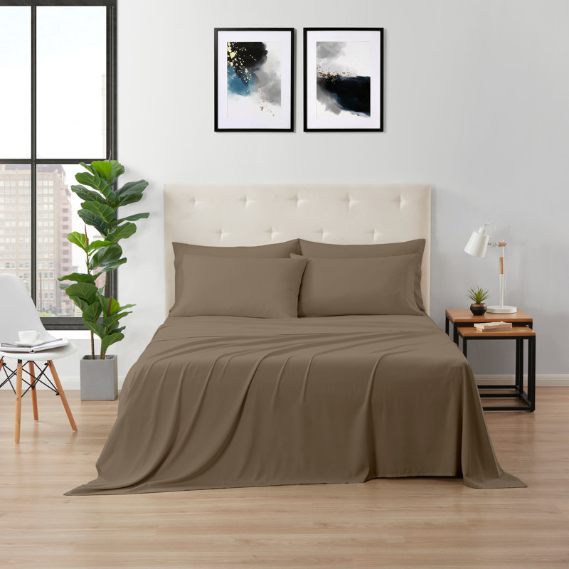 Kathy Ireland Bamboo Cooling 6 Piece Sheet Set with Deep Pockets, King sheet set with 6 additional pieces, Taupe