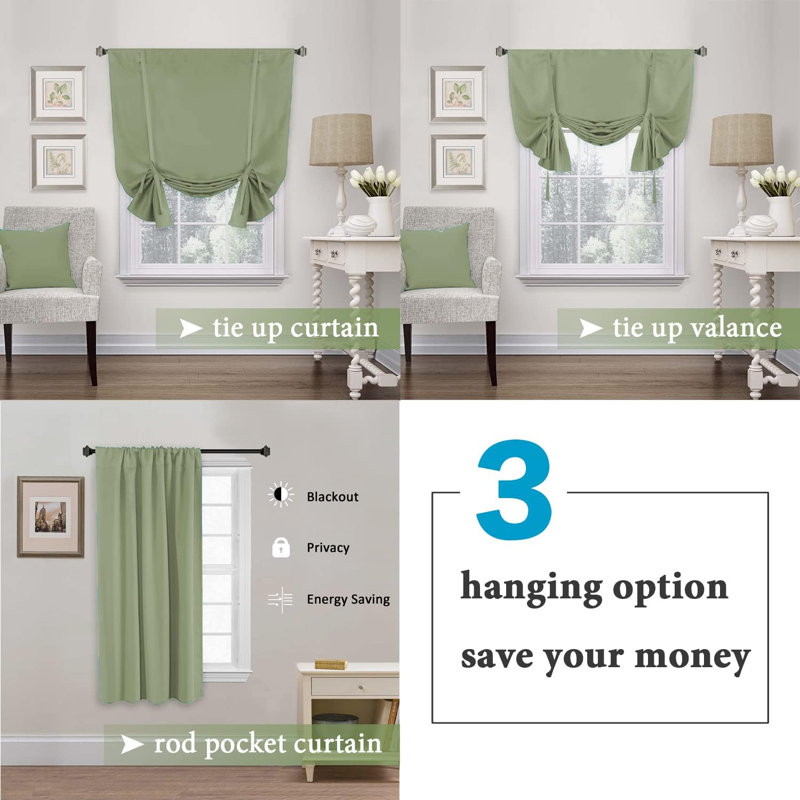 Curtains Thermal Insulated Tie Up Window Shade Light Reducing Curtains for Kitchen, Rod Pocket 2 Panels - 42" Wide by 63" Long