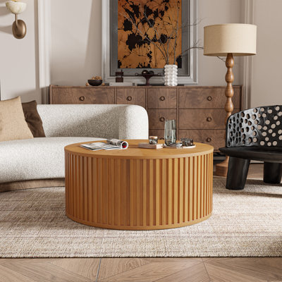 Ansel Lift Top Coffee Table With Storage, Round Solid Wood Coffee Table