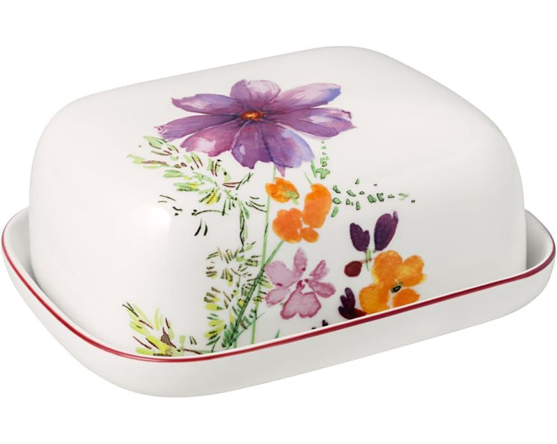 Villeroy & Boch - Mariefleur Basic Butter Dish with Lid, Colorful, Dishwasher-Safe, Microwave Safe, Butter Storage, Dish for Butter, Floral Design,Premium Porcelain, Made in Germany