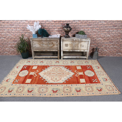 Tapis oriental antique beige en laine pour salle à manger avec motif Oushak