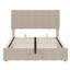 Lit plateforme tapissier beige avec rangement hydraulique pour chambres compactes