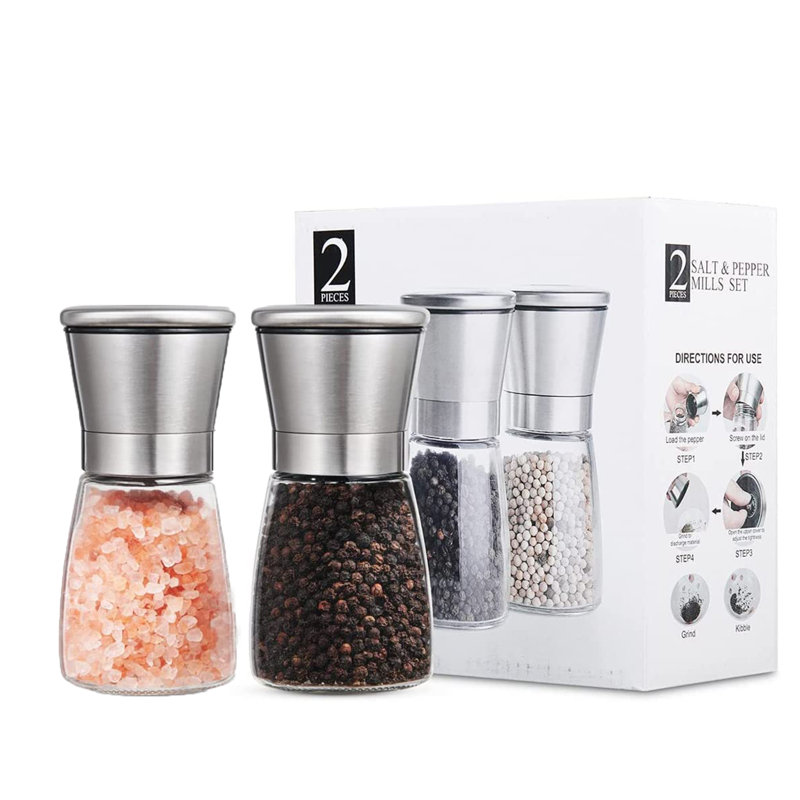 2-Piece Premium Stainless Steel Salt and Pepper Grinder Set – Adjustable Coarseness & Ceramic Blades