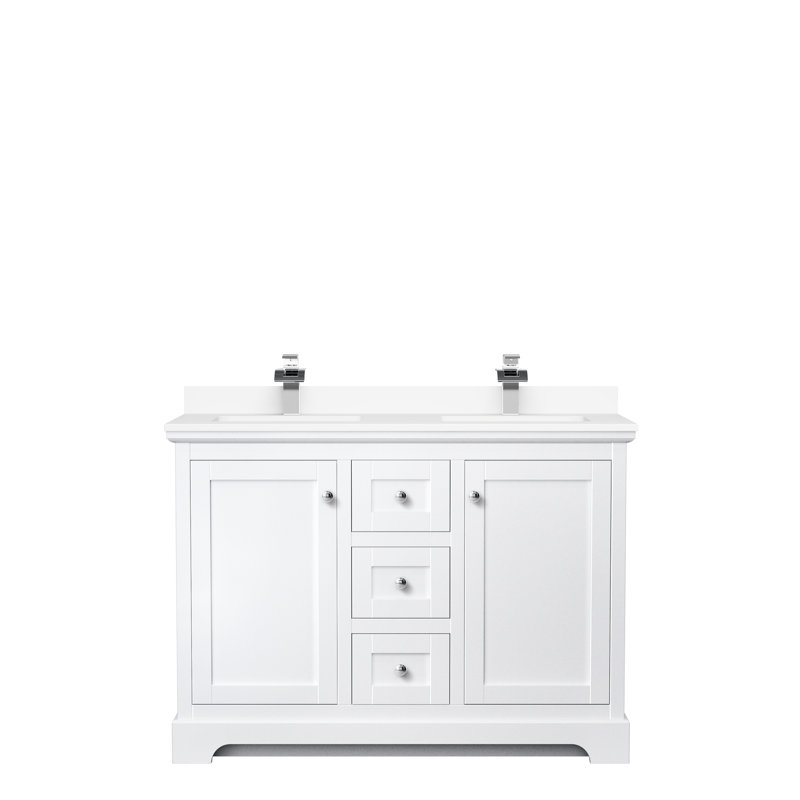 Ensemble de meuble-lavabo double 48 po Avery, Blanc, Marbre de culture blanc, Chrome poli