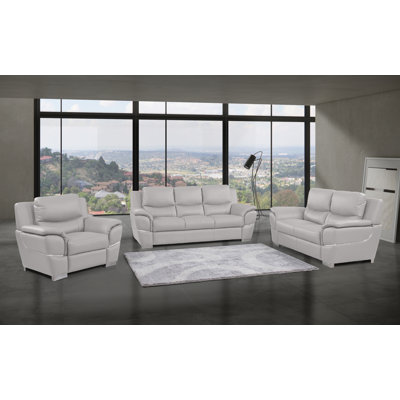 Jalo Genuine Leather Sofa, Loveseat, And Chair Set