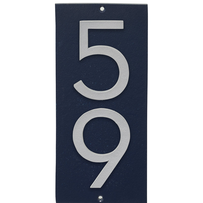Plaque d'adresse murale flottante sur 1 ligne, Bleu marine, Argent, Oui