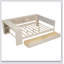 Lit plateforme en bois avec tablettes de rangement, tiroirs, station de charge et tête de lit tapissier