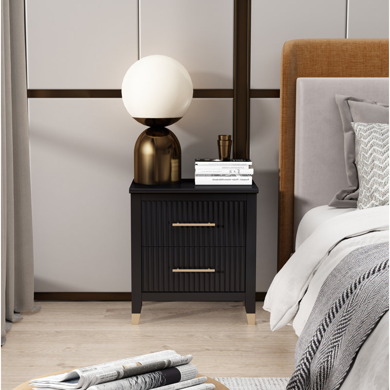 Pratts 50cm W Solid + Manufactured Wood Bedside Table, Black