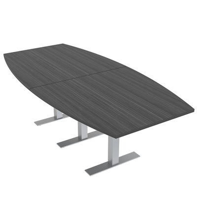 Table de conférence en forme de bateau avec base en T en métal