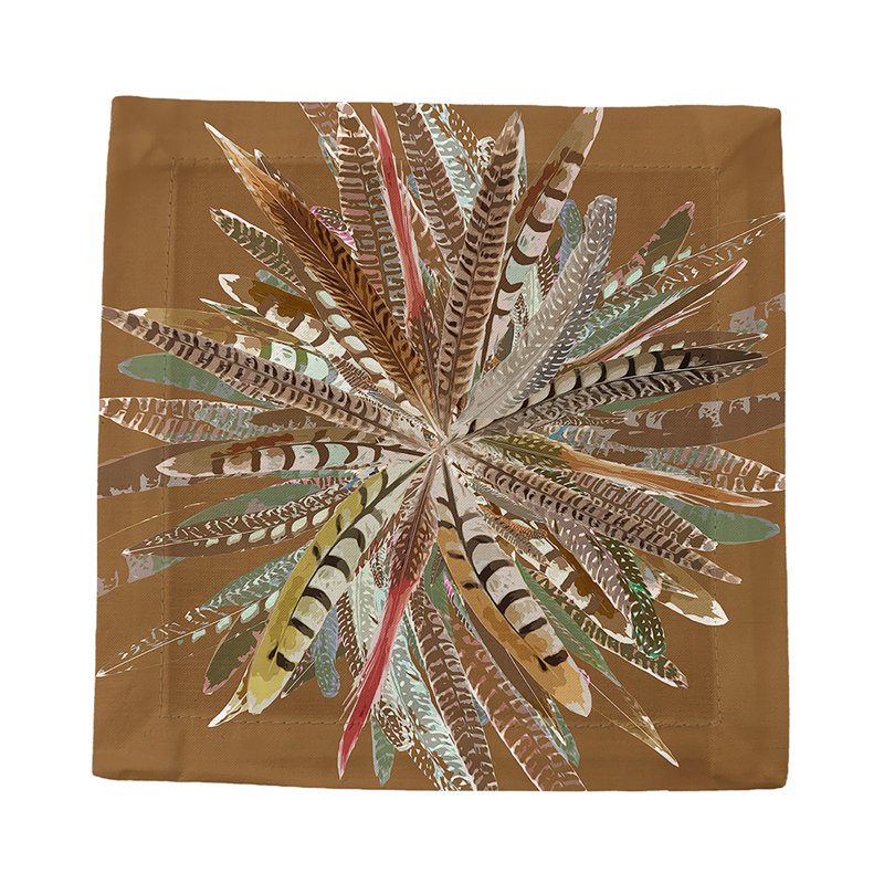 Pheasant Feathers Cotton Sateen Cocktail Napkins, Brown