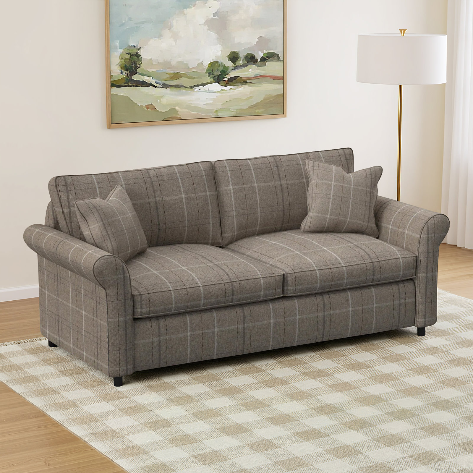 Northfield 85'' Upholstered Sofa, Taupe Plaid; 0126-73