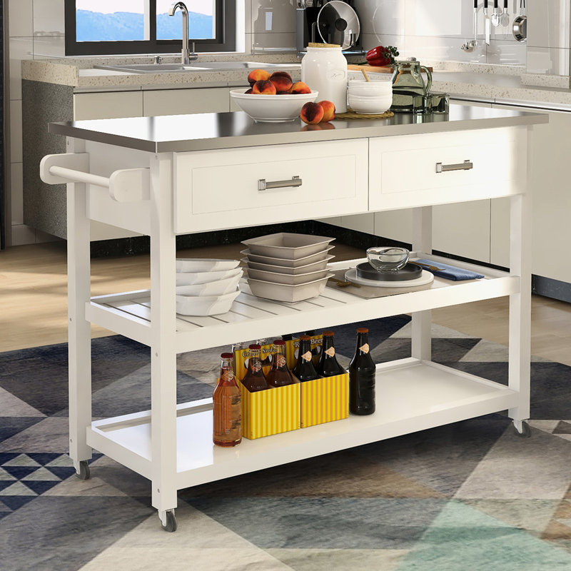 Stainless Steel Table Top Kitchen Cart, White - Two Drawers For Organized Pantry Storage Cart With Functional And Space Efficient Option