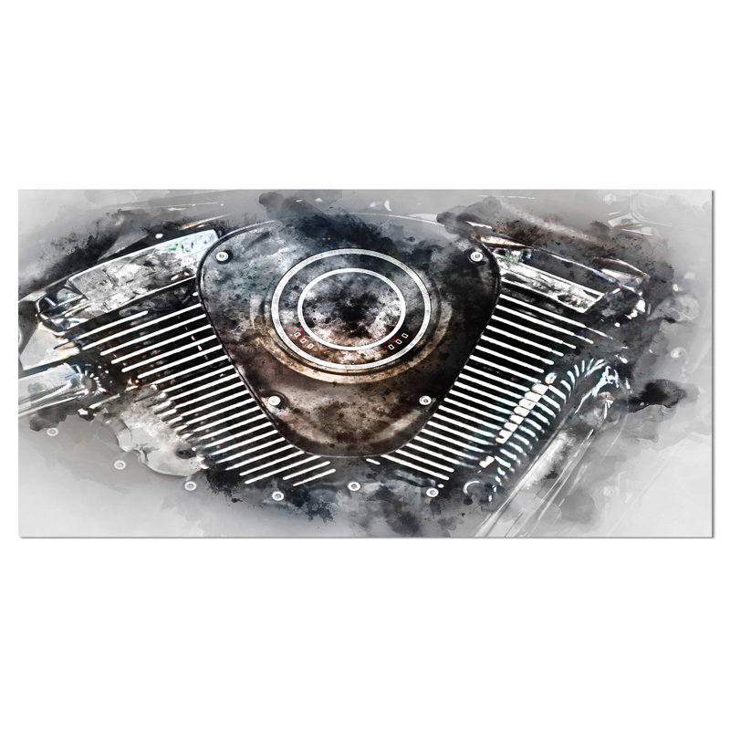 « motocyclette engine aquarelle », impression sur toile tendue, H 16 po x l 32 po