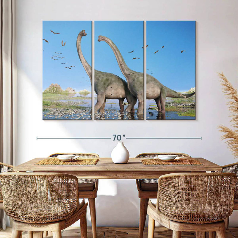 Ashachia, brachiosaure et ptérosaures, H 42 po x l 65 po