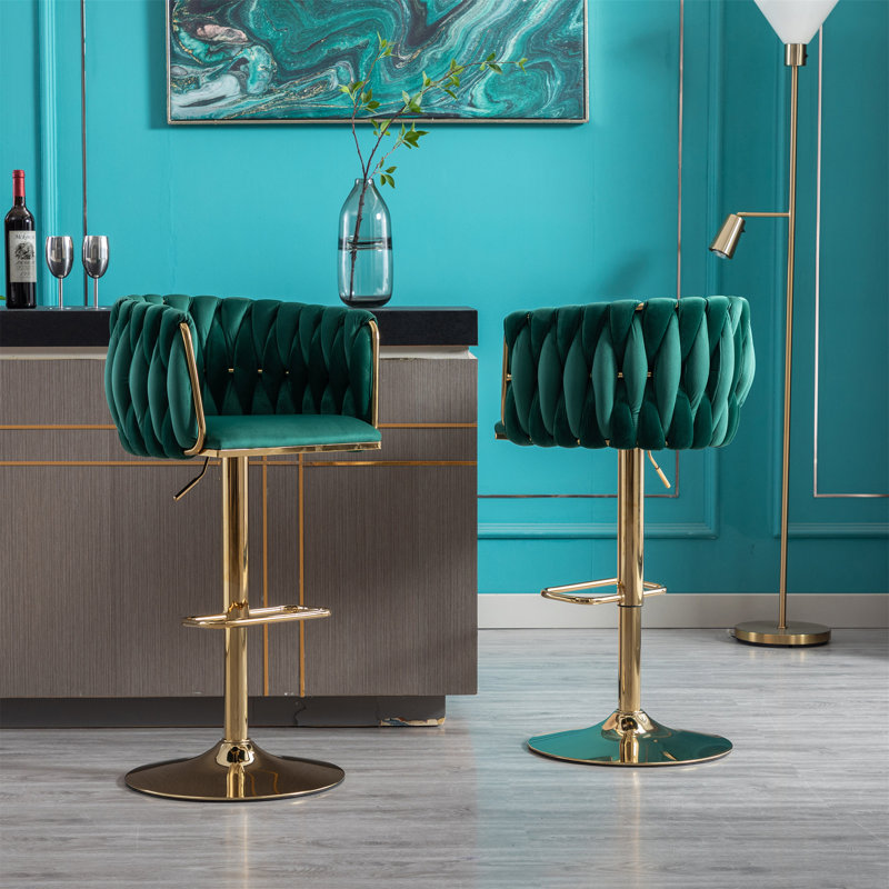 Swivel Height Adjustable Bar Stool Set of 2, Green
