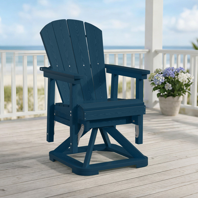 All-Weather HDPE Adirondack Glider Chair, Outdoor Swivel Rocker for Patio, Porch & Deck, Navy