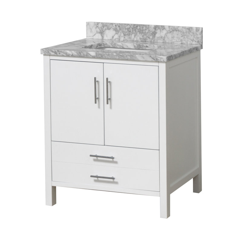 Ensemble de meuble-lavabo simple 30 po Kiara, Blanc, Marbre de Carrare