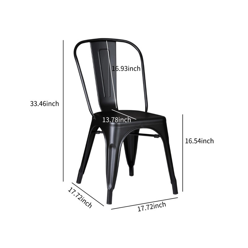 Lot de 2 chaises de salle à manger en métal noir mat, assise de 45,7 cm, empilables, montage facile, idéales pour la salle à manger et la cuisine, parfaites pour un bar.