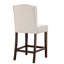 Tabouret de comptoir avec dossier à boutons - Revêtement brun clair, bois, plaque de protection bronze, assemblage requis, outils inclus, dossier de salle à manger 26 po, fourni