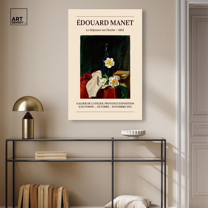 «Daffodils and Bottle», affiche d'art rétro sur toile par Art Remedy, H 15 po x l 10 po, Toile tendue avec châssis