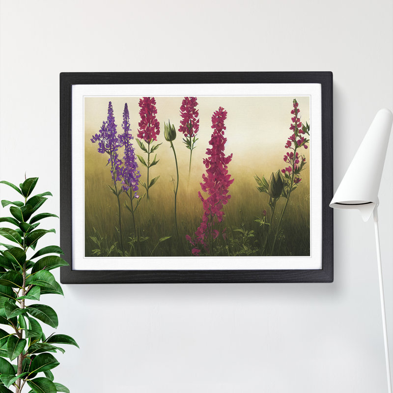 Heavenly Wildflowers Floral - Single Picture Frame Print, Black, 46cm H x 64cm W x 2cm D