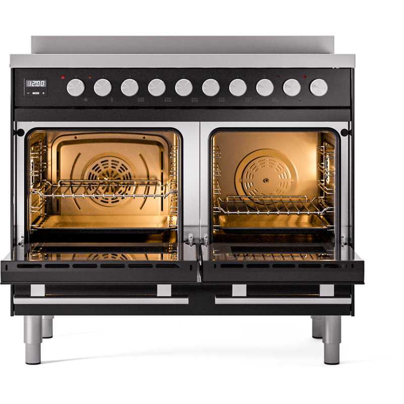 ILVE Professional Plus II Series 40 inch Induction Range with 6 Induction Elements (Glass Door), Glossy Black/Stainless Steel