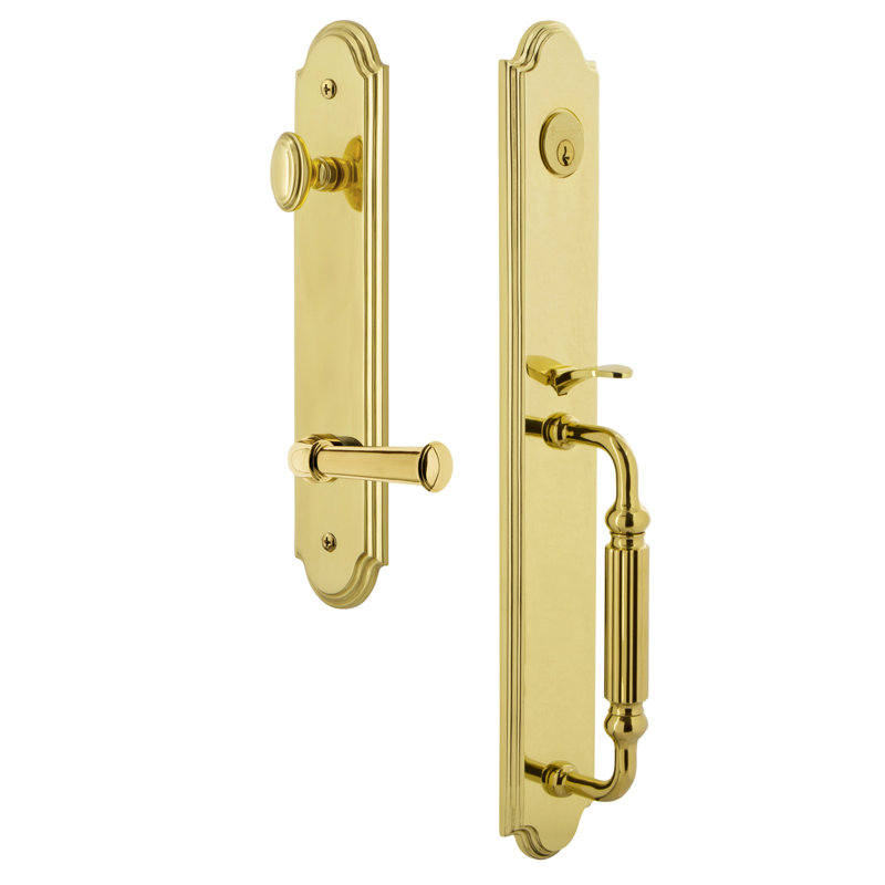 Arc Handleset with Deadbolt and Georgetown Door Lever and Rosette, Lifetime Brass, 2.75", Right