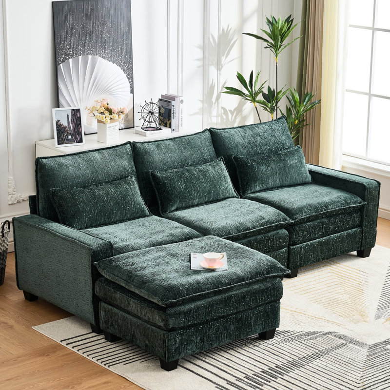 Canapé modulaire en L 99 po en L 99 po, revêtu de tissu respirant, structure en bois massif et canapé-lit en chenille de 500 lb de profondeur, pour salon, housses amovibles, conception ergonomique,
